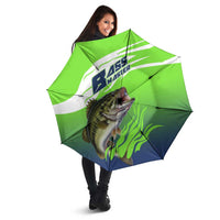 Bass Master Fishing Umbrella with Jumping Largemouth Bass and Green Wave Pattern - Wonder Print Shop