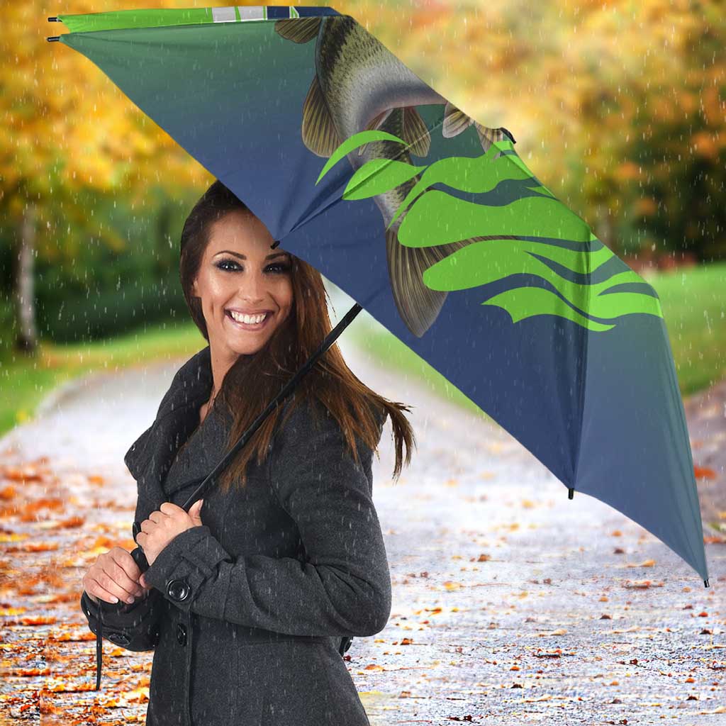 Bass Master Fishing Umbrella with Jumping Largemouth Bass and Green Wave Pattern - Wonder Print Shop