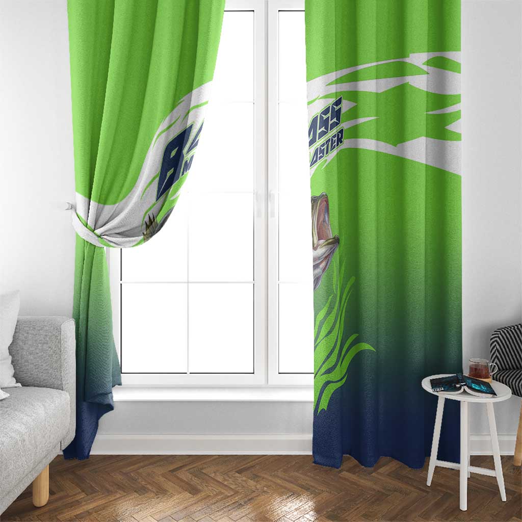 Bass Master Fishing Window Curtain with Jumping Largemouth Bass and Green Wave Pattern - Wonder Print Shop