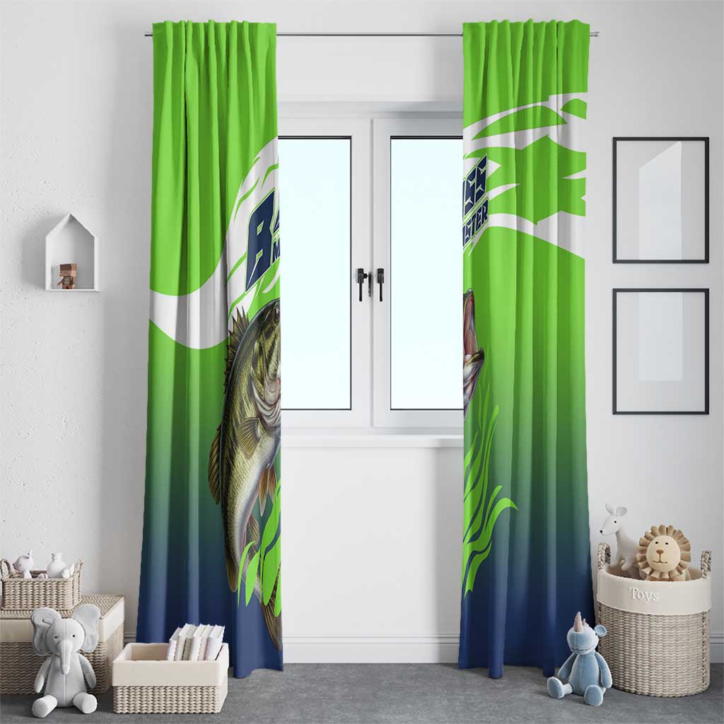 Bass Master Fishing Window Curtain with Jumping Largemouth Bass and Green Wave Pattern - Wonder Print Shop
