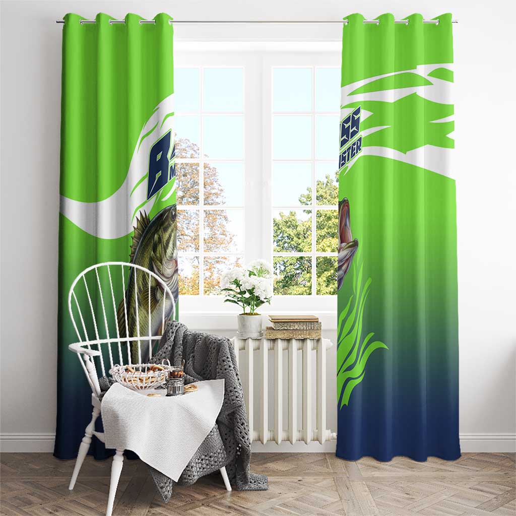 Bass Master Fishing Window Curtain with Jumping Largemouth Bass and Green Wave Pattern - Wonder Print Shop