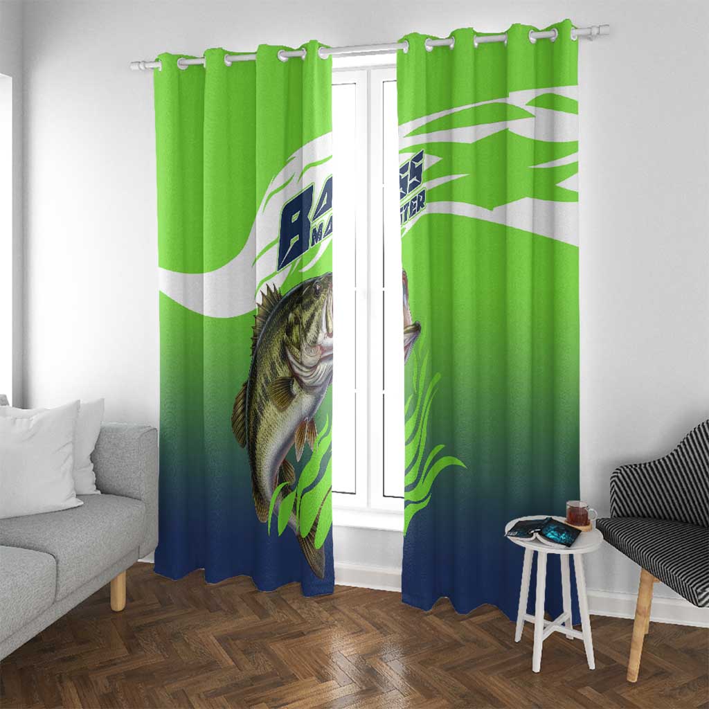 Bass Master Fishing Window Curtain with Jumping Largemouth Bass and Green Wave Pattern - Wonder Print Shop