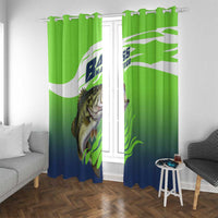 Bass Master Fishing Window Curtain with Jumping Largemouth Bass and Green Wave Pattern - Wonder Print Shop