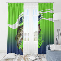 Bass Master Fishing Window Curtain with Jumping Largemouth Bass and Green Wave Pattern - Wonder Print Shop