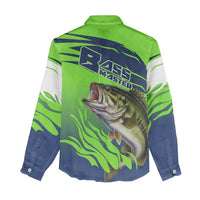 Bass Master Fishing Women Casual Shirt with Jumping Largemouth Bass and Green Wave Pattern - Wonder Print Shop