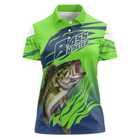 Bass Master Fishing Women Polo Shirt with Jumping Largemouth Bass and Green Wave Pattern - Wonder Print Shop