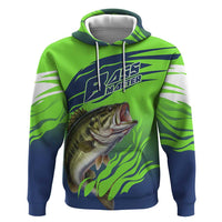 Bass Master Fishing Zip Hoodie with Jumping Largemouth Bass and Green Wave Pattern - Wonder Print Shop