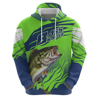 Bass Master Fishing Zip Hoodie with Jumping Largemouth Bass and Green Wave Pattern - Wonder Print Shop