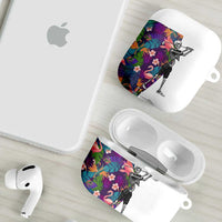 Skeleton Golfer AirPods Case with Tropical Flamingo Leaves Pattern and Colorful Floral Background - Wonder Print Shop