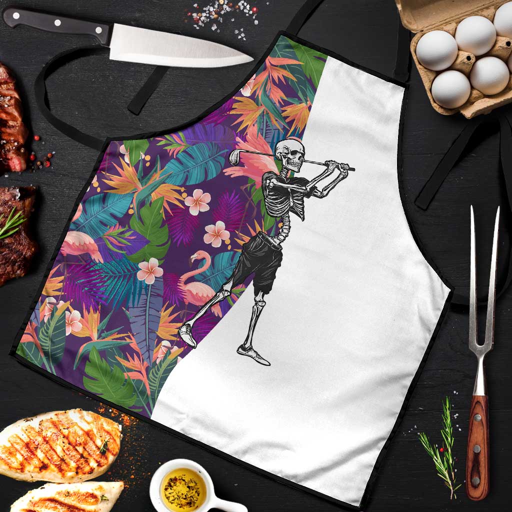 Skeleton Golfer Apron with Tropical Flamingo Leaves Pattern and Colorful Floral Background - Wonder Print Shop