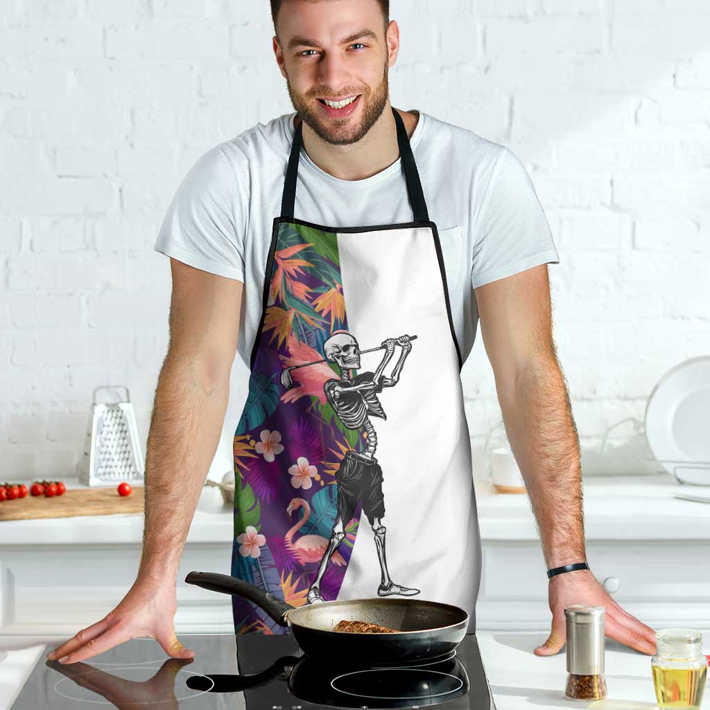 Skeleton Golfer Apron with Tropical Flamingo Leaves Pattern and Colorful Floral Background - Wonder Print Shop