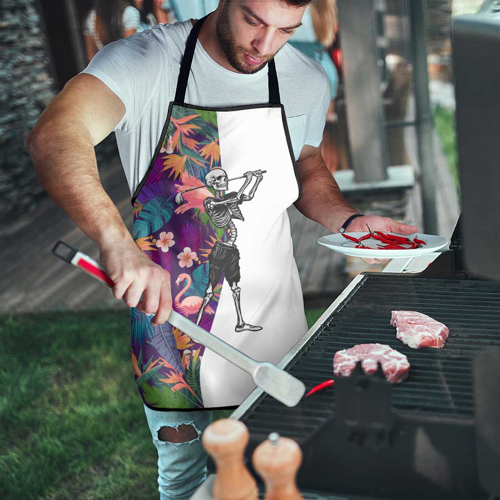 Skeleton Golfer Apron with Tropical Flamingo Leaves Pattern and Colorful Floral Background - Wonder Print Shop