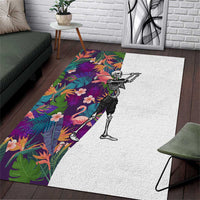 Skeleton Golfer Area Rug with Tropical Flamingo Leaves Pattern and Colorful Floral Background - Wonder Print Shop