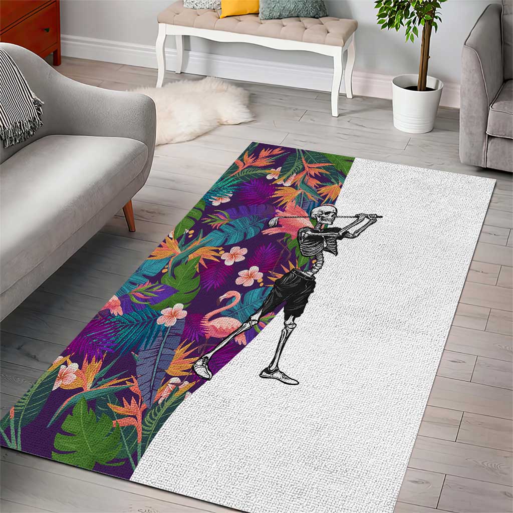 Skeleton Golfer Area Rug with Tropical Flamingo Leaves Pattern and Colorful Floral Background - Wonder Print Shop