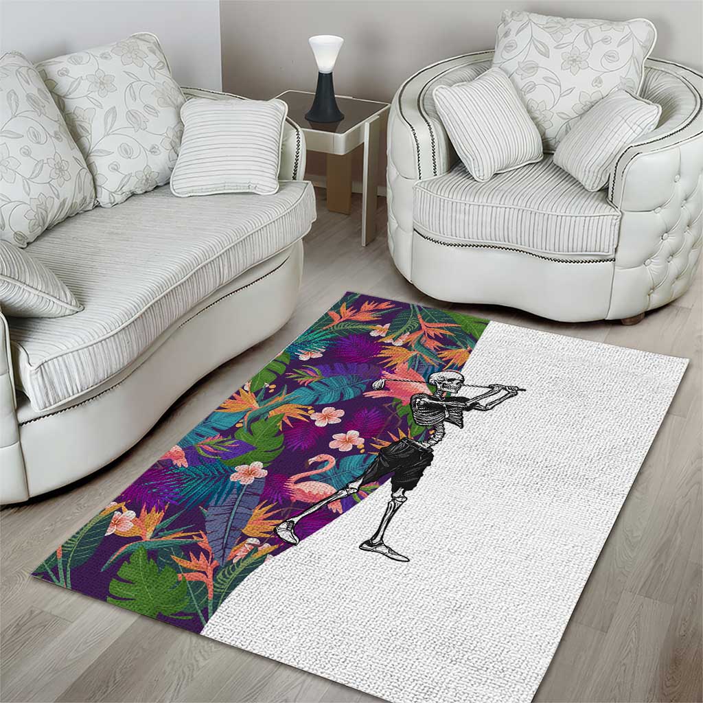 Skeleton Golfer Area Rug with Tropical Flamingo Leaves Pattern and Colorful Floral Background - Wonder Print Shop