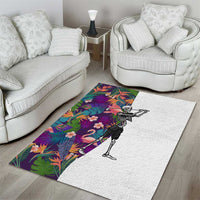 Skeleton Golfer Area Rug with Tropical Flamingo Leaves Pattern and Colorful Floral Background - Wonder Print Shop