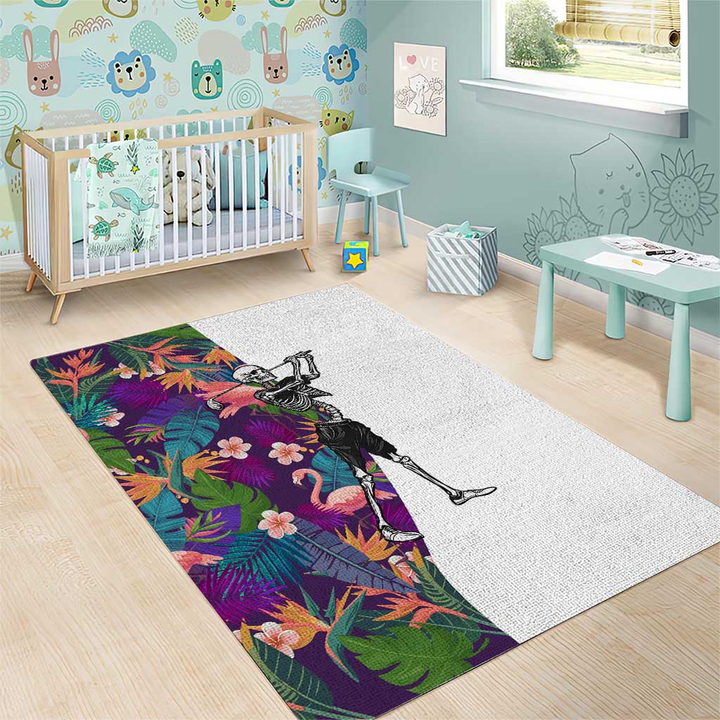 Skeleton Golfer Area Rug with Tropical Flamingo Leaves Pattern and Colorful Floral Background - Wonder Print Shop