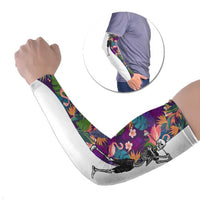 Skeleton Golfer Arm Sleeves with Tropical Flamingo Leaves Pattern and Colorful Floral Background - Wonder Print Shop
