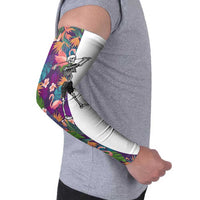Skeleton Golfer Arm Sleeves with Tropical Flamingo Leaves Pattern and Colorful Floral Background - Wonder Print Shop