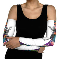 Skeleton Golfer Arm Sleeves with Tropical Flamingo Leaves Pattern and Colorful Floral Background - Wonder Print Shop