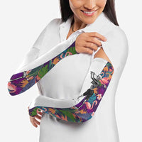 Skeleton Golfer Arm Sleeves with Tropical Flamingo Leaves Pattern and Colorful Floral Background - Wonder Print Shop