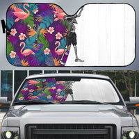 Skeleton Golfer Auto Sun Shade with Tropical Flamingo Leaves Pattern and Colorful Floral Background - Wonder Print Shop