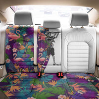 Skeleton Golfer Back Car Seat Cover with Tropical Flamingo Leaves Pattern and Colorful Floral Background - Wonder Print Shop