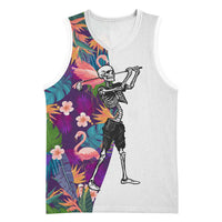 Custom Skeleton Golfer Basketball Jersey with Tropical Flamingo Leaves Pattern and Colorful Floral Background - Wonder Print Shop