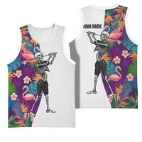 Custom Skeleton Golfer Basketball Jersey with Tropical Flamingo Leaves Pattern and Colorful Floral Background - Wonder Print Shop