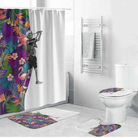 Skeleton Golfer Bathroom Set with Tropical Flamingo Leaves Pattern and Colorful Floral Background - Wonder Print Shop