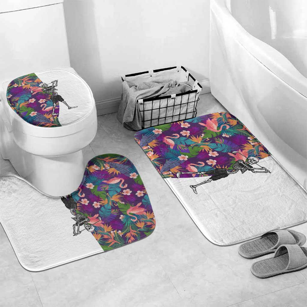 Skeleton Golfer Bathroom Set with Tropical Flamingo Leaves Pattern and Colorful Floral Background - Wonder Print Shop