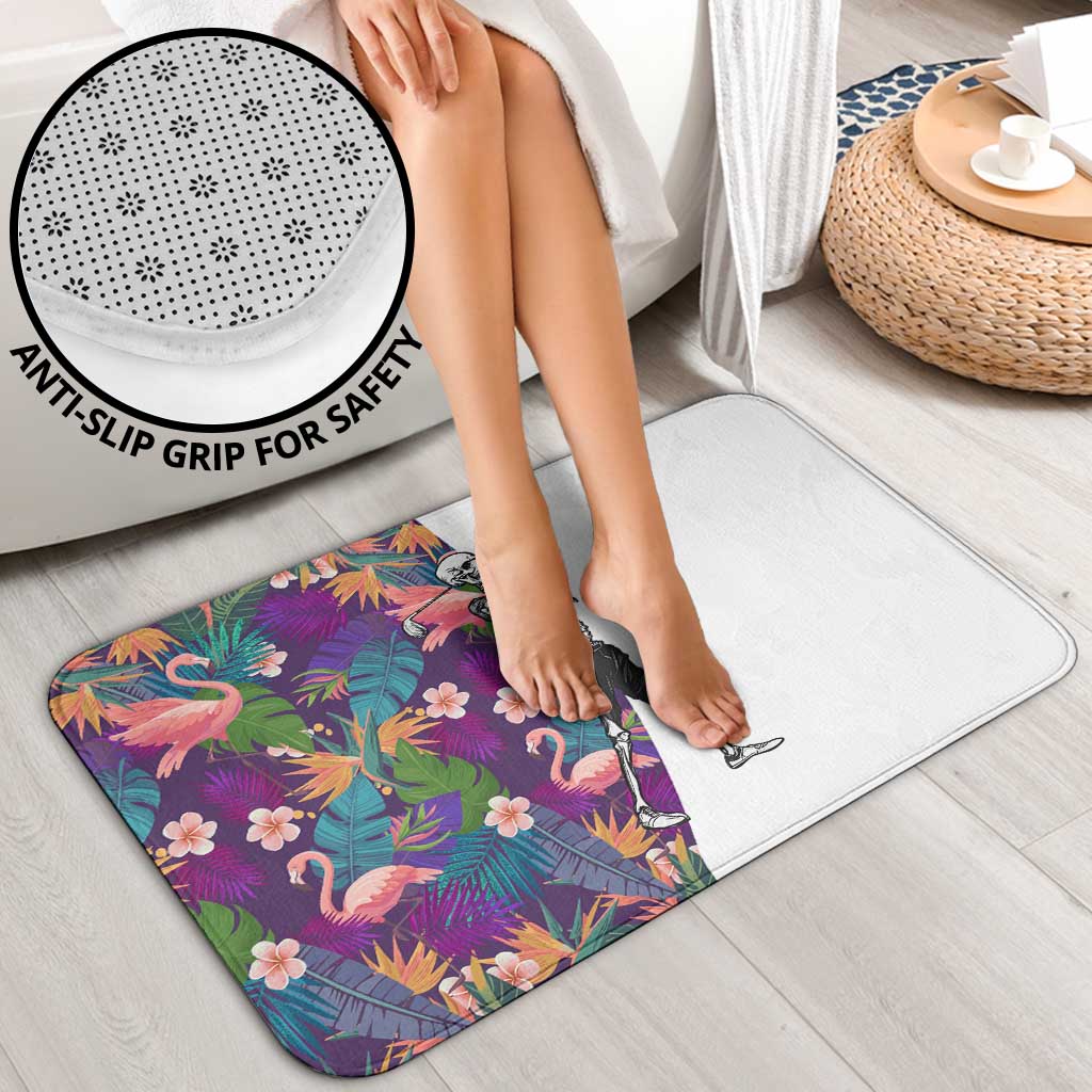 Skeleton Golfer Bathroom Set with Tropical Flamingo Leaves Pattern and Colorful Floral Background - Wonder Print Shop