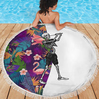 Skeleton Golfer Beach Blanket with Tropical Flamingo Leaves Pattern and Colorful Floral Background - Wonder Print Shop