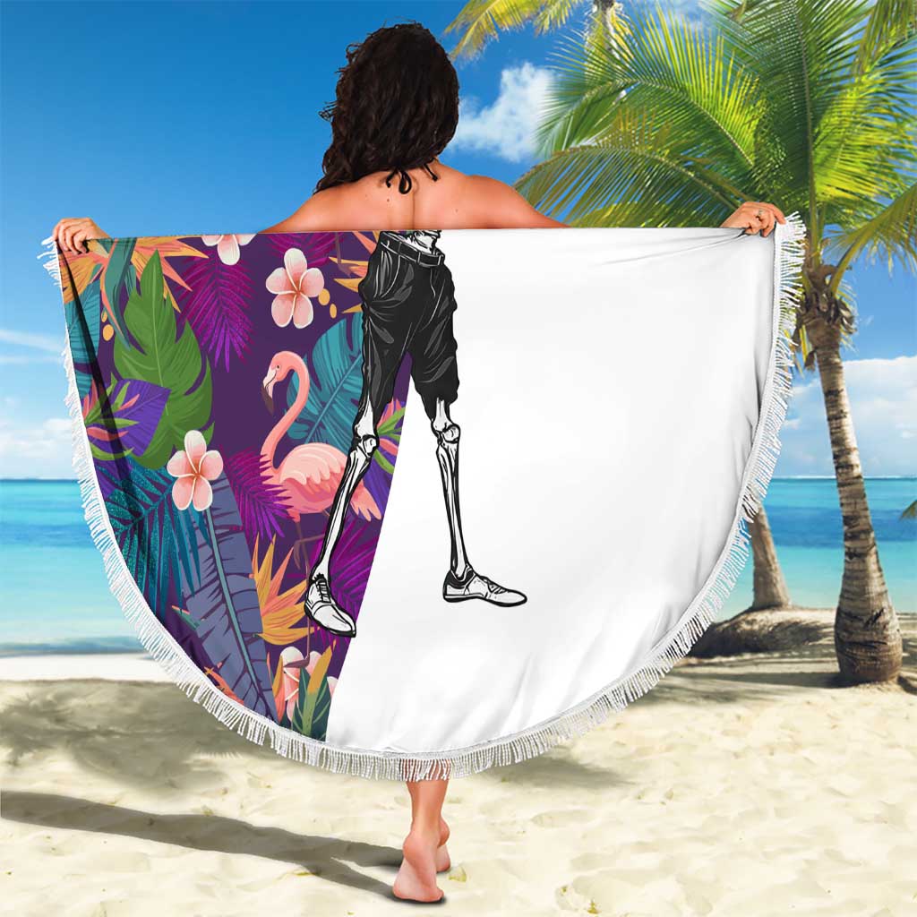 Skeleton Golfer Beach Blanket with Tropical Flamingo Leaves Pattern and Colorful Floral Background - Wonder Print Shop