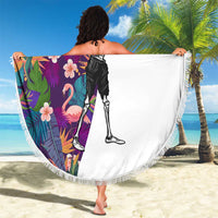 Skeleton Golfer Beach Blanket with Tropical Flamingo Leaves Pattern and Colorful Floral Background - Wonder Print Shop