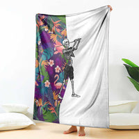 Skeleton Golfer Blanket with Tropical Flamingo Leaves Pattern and Colorful Floral Background - Wonder Print Shop
