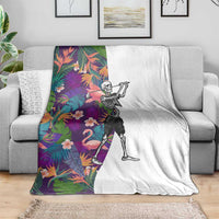 Skeleton Golfer Blanket with Tropical Flamingo Leaves Pattern and Colorful Floral Background - Wonder Print Shop