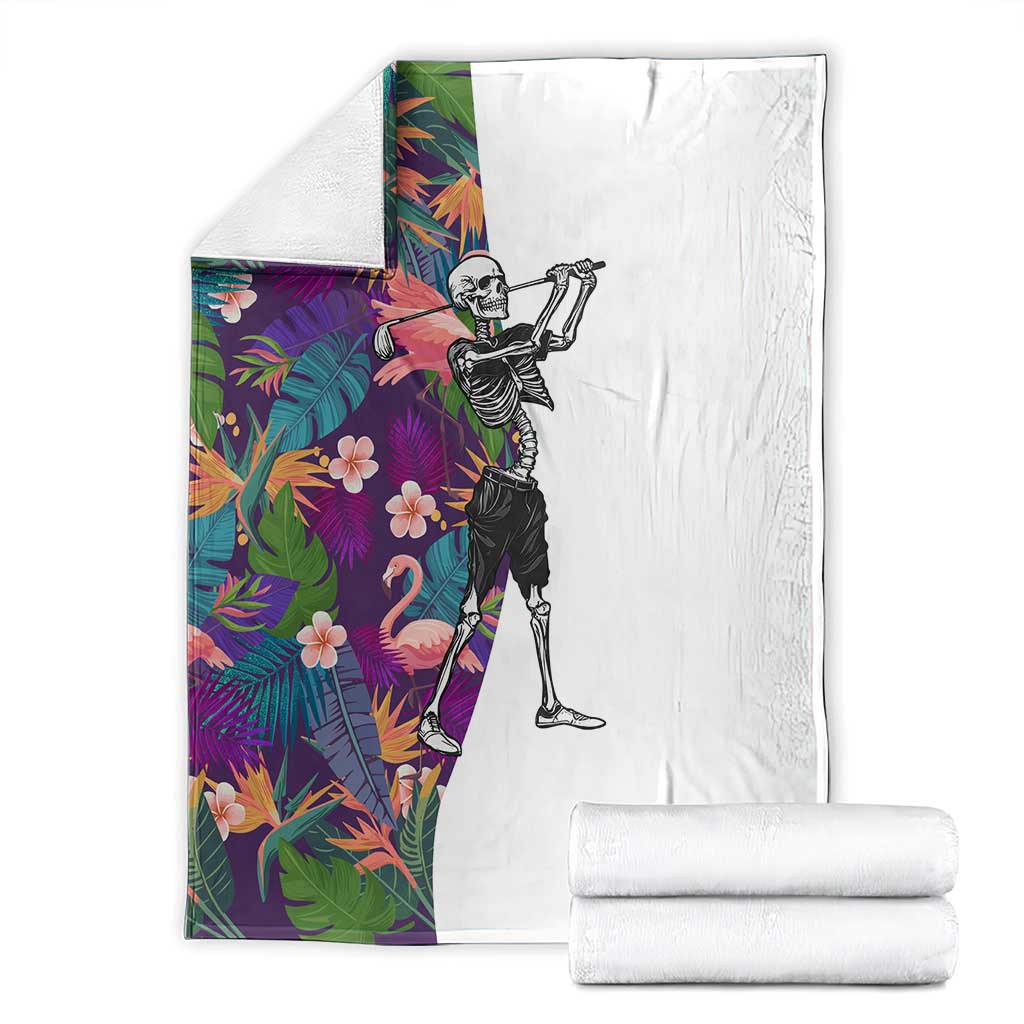 Skeleton Golfer Blanket with Tropical Flamingo Leaves Pattern and Colorful Floral Background - Wonder Print Shop