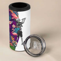 Skeleton Golfer 4 in 1 Can Cooler Tumbler with Tropical Flamingo Leaves Pattern and Colorful Floral Background - Wonder Print Shop