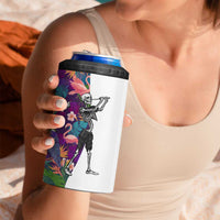 Skeleton Golfer 4 in 1 Can Cooler Tumbler with Tropical Flamingo Leaves Pattern and Colorful Floral Background - Wonder Print Shop