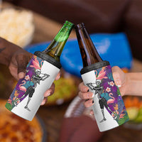 Skeleton Golfer 4 in 1 Can Cooler Tumbler with Tropical Flamingo Leaves Pattern and Colorful Floral Background - Wonder Print Shop