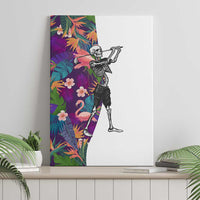Skeleton Golfer Canvas Wall Art with Tropical Flamingo Leaves Pattern and Colorful Floral Background - Wonder Print Shop