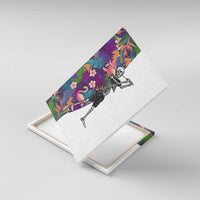 Skeleton Golfer Canvas Wall Art with Tropical Flamingo Leaves Pattern and Colorful Floral Background - Wonder Print Shop