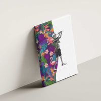 Skeleton Golfer Canvas Wall Art with Tropical Flamingo Leaves Pattern and Colorful Floral Background - Wonder Print Shop
