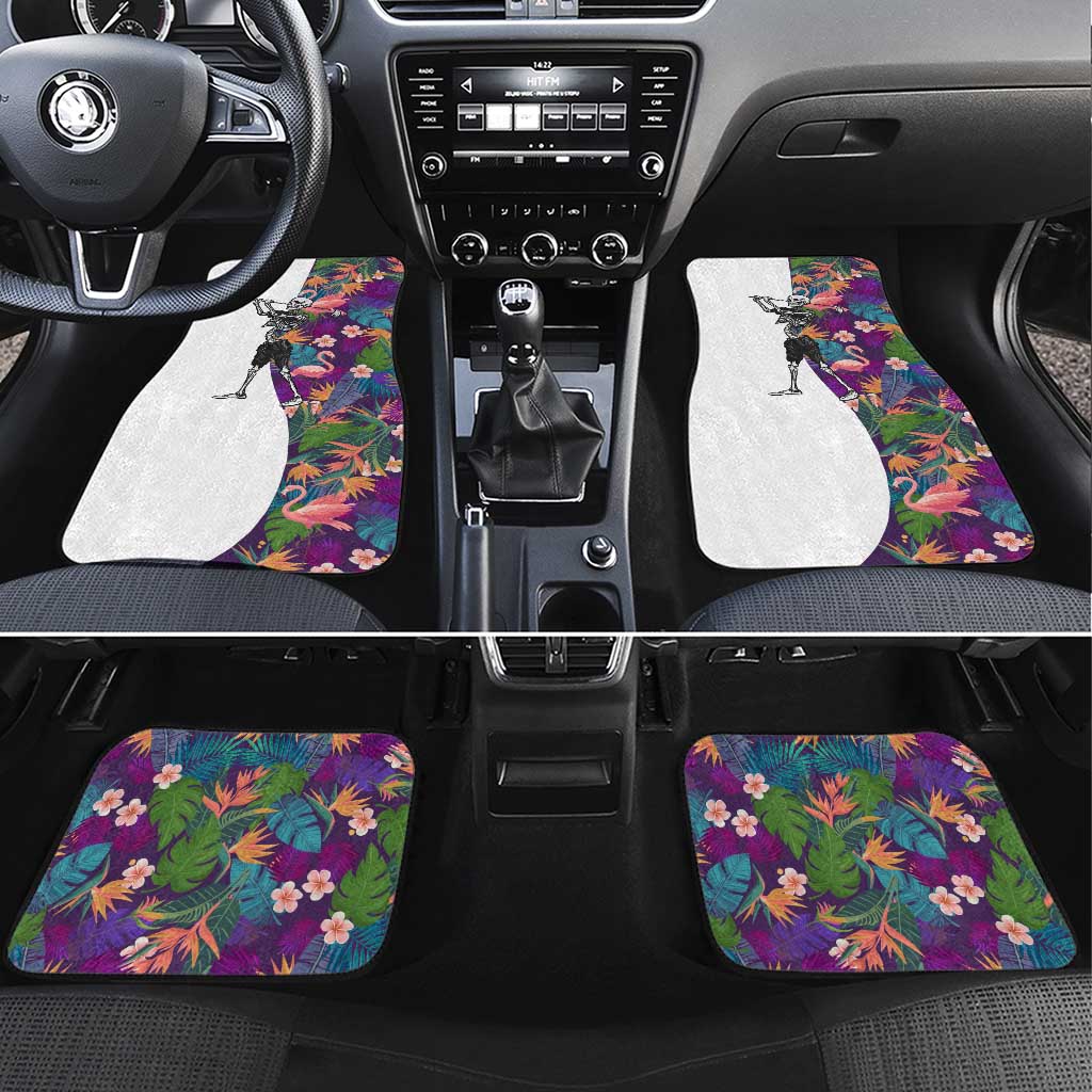 Skeleton Golfer Car Mats with Tropical Flamingo Leaves Pattern and Colorful Floral Background - Wonder Print Shop