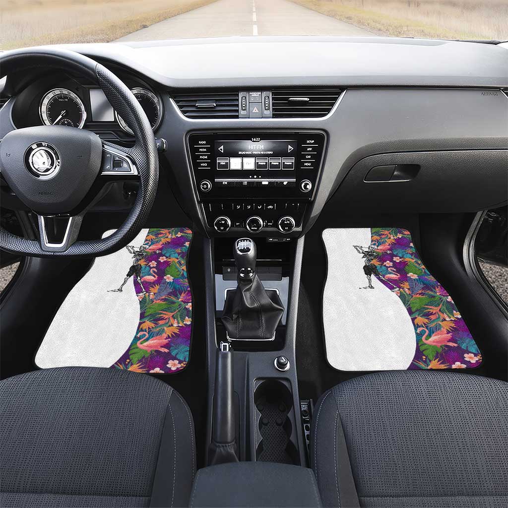 Skeleton Golfer Car Mats with Tropical Flamingo Leaves Pattern and Colorful Floral Background - Wonder Print Shop