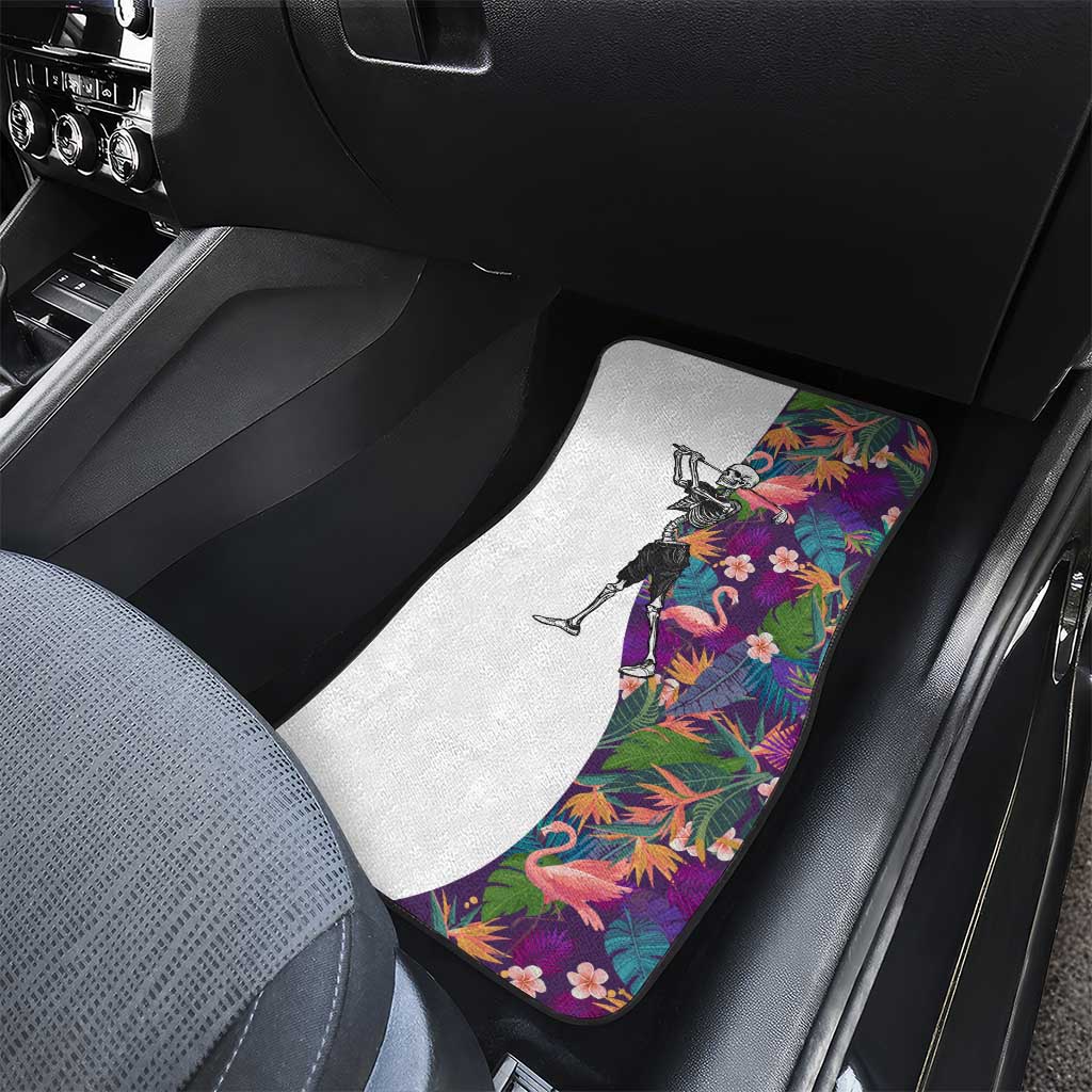 Skeleton Golfer Car Mats with Tropical Flamingo Leaves Pattern and Colorful Floral Background - Wonder Print Shop