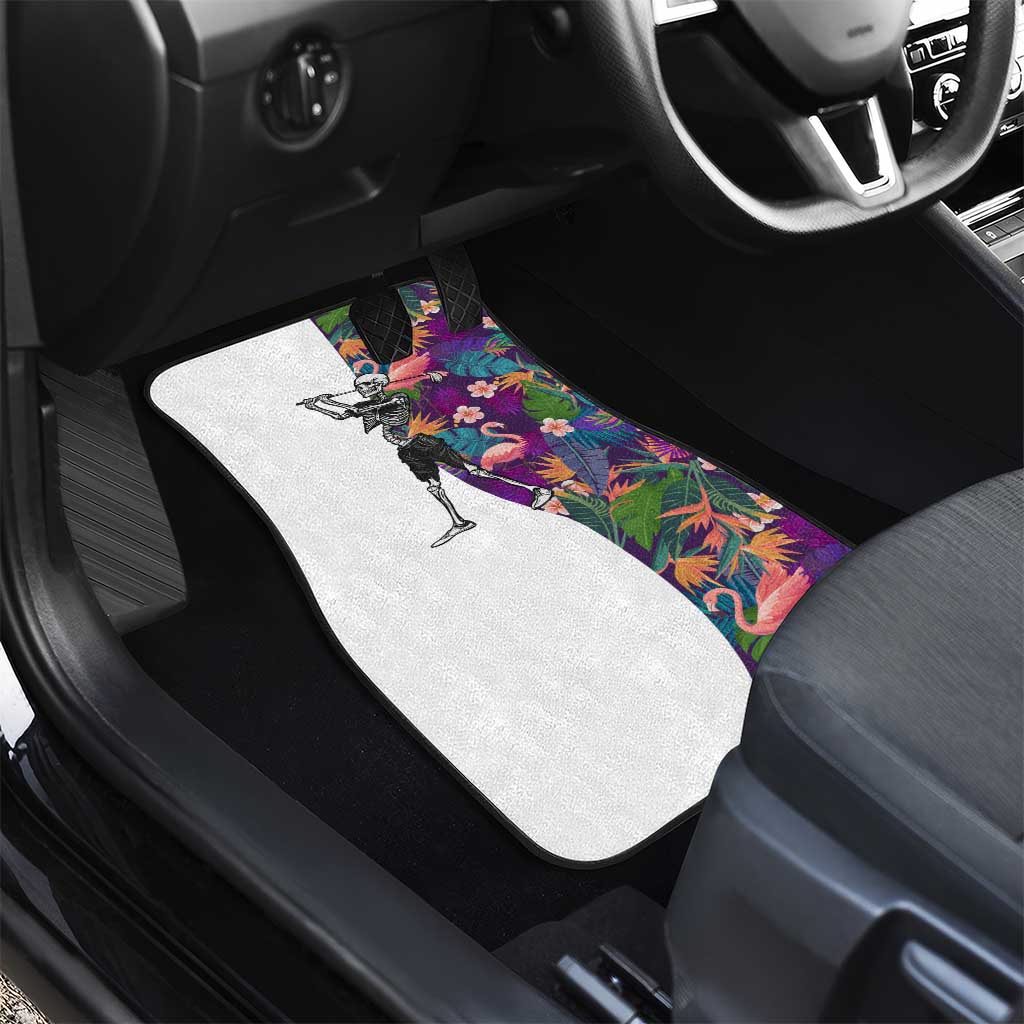 Skeleton Golfer Car Mats with Tropical Flamingo Leaves Pattern and Colorful Floral Background - Wonder Print Shop