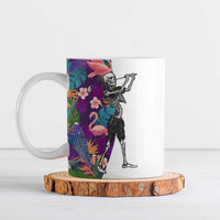 Skeleton Golfer Ceramic Mug with Tropical Flamingo Leaves Pattern and Colorful Floral Background - Wonder Print Shop