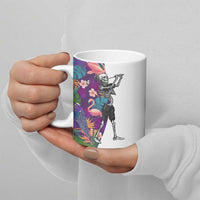 Skeleton Golfer Ceramic Mug with Tropical Flamingo Leaves Pattern and Colorful Floral Background - Wonder Print Shop